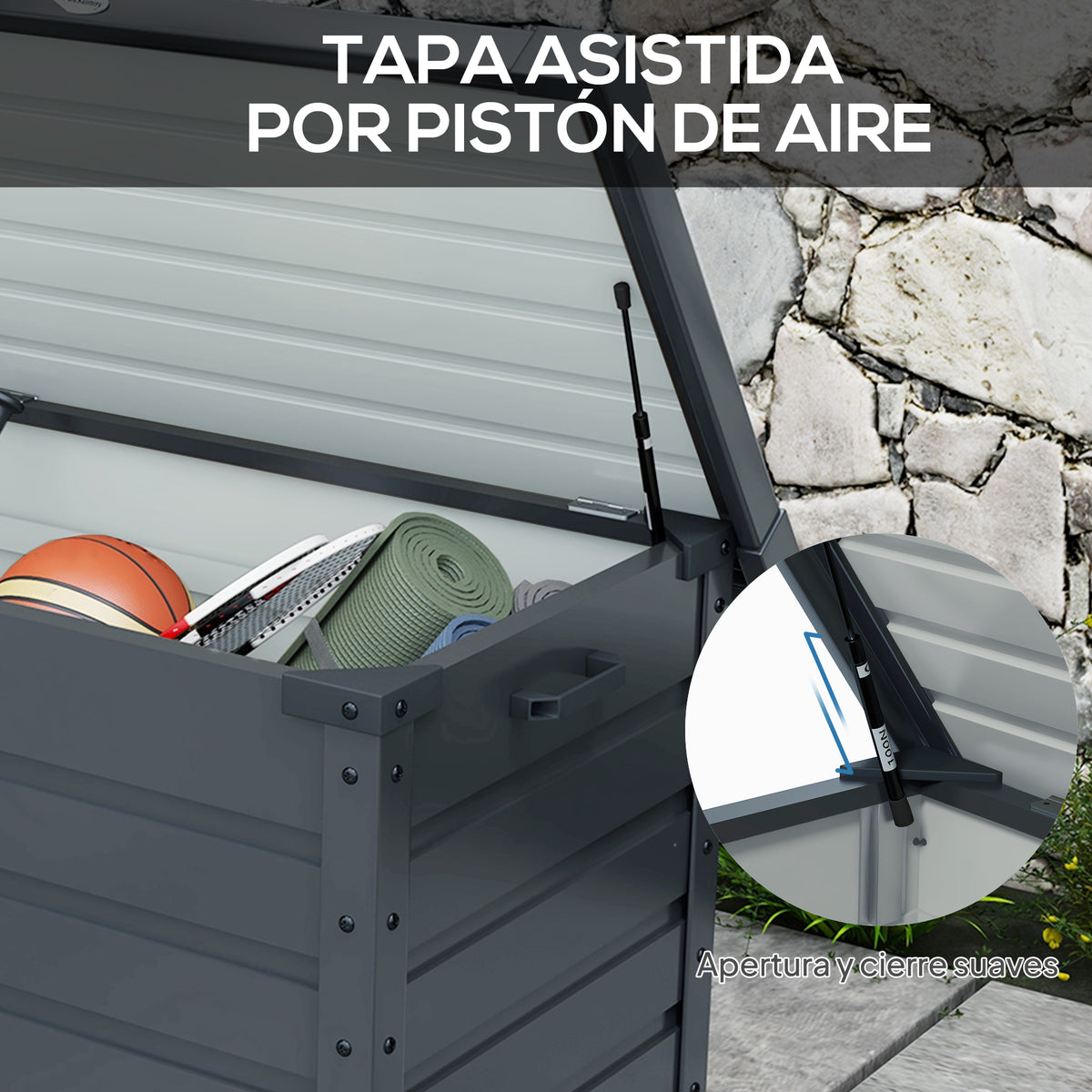 Baúl De Exterior Outsunny Acero Galvanizado Gris Oscuro 100x62x65 Cm 84g-187v00cg_5