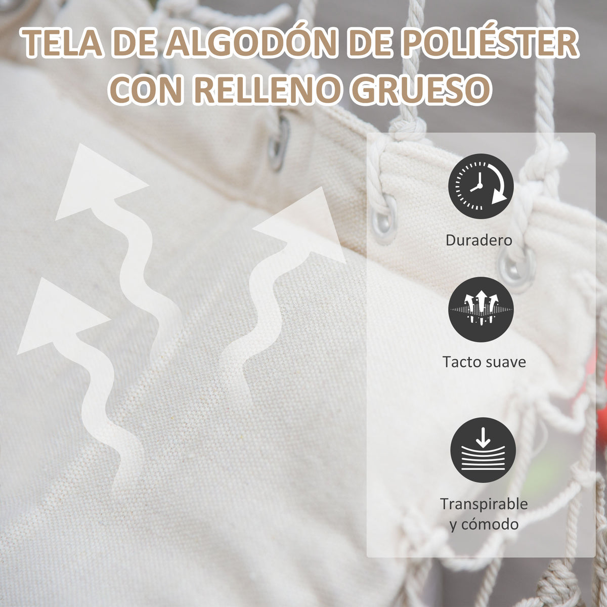 Silla Colgante Outsunny Algodón, Poliéster Blanco 90x50 Cm_5