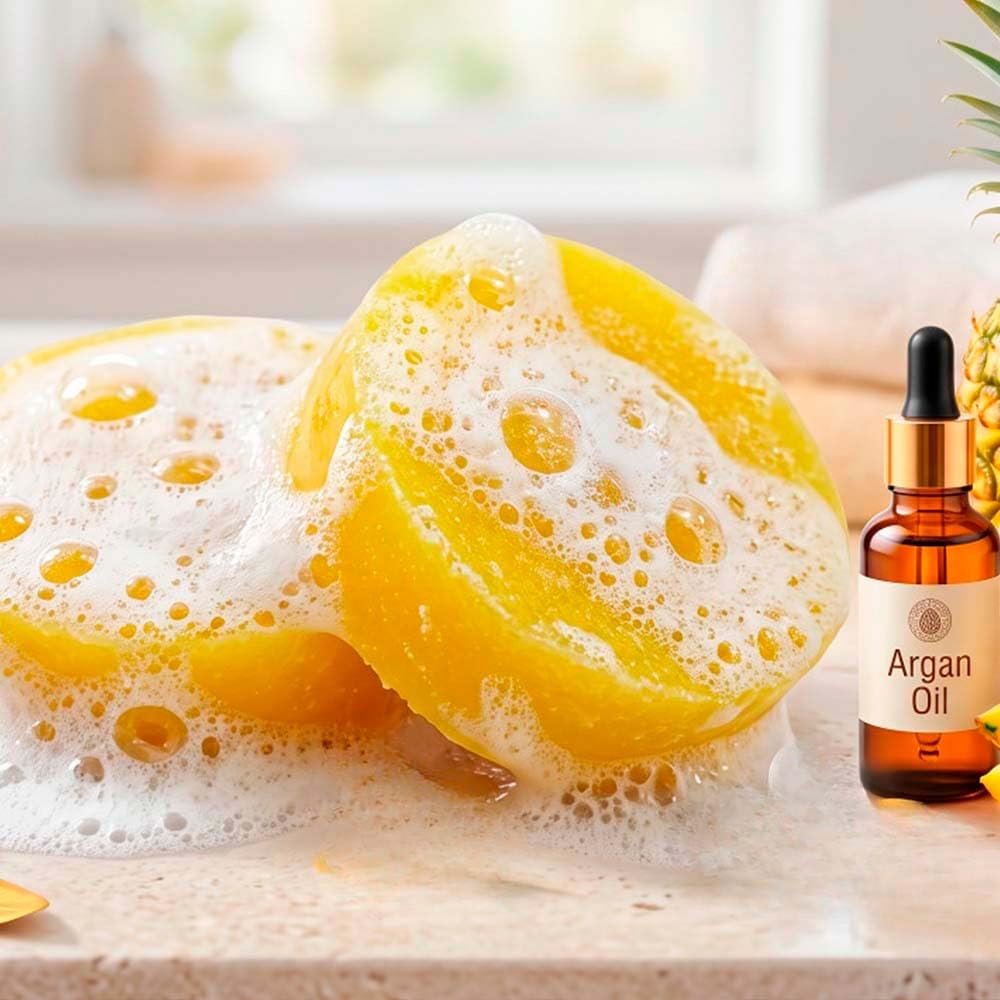 6 Esponjas Jabonosas Varios Usos. Aroma Piña. Ideal Para Viaje O Gym. Apta Todo Tipo De Piel. Con Aceite De Argán_2