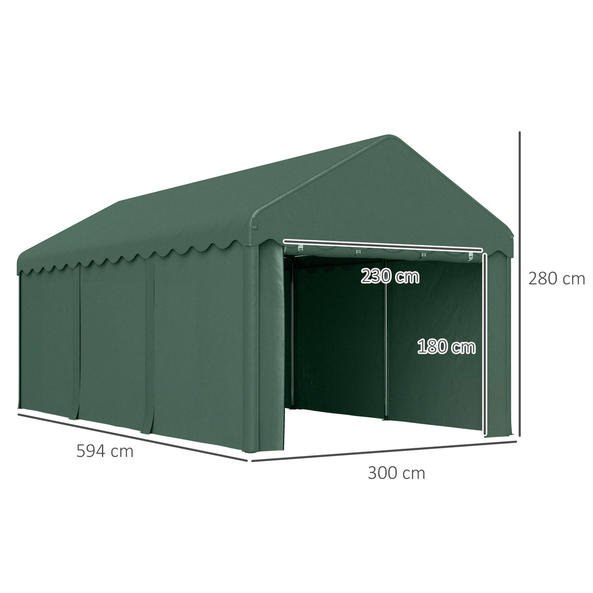 Garaje Exterior Coche Outsunny Poliéster, Acero Galvanizado Verde 594x300x280 Cm_2
