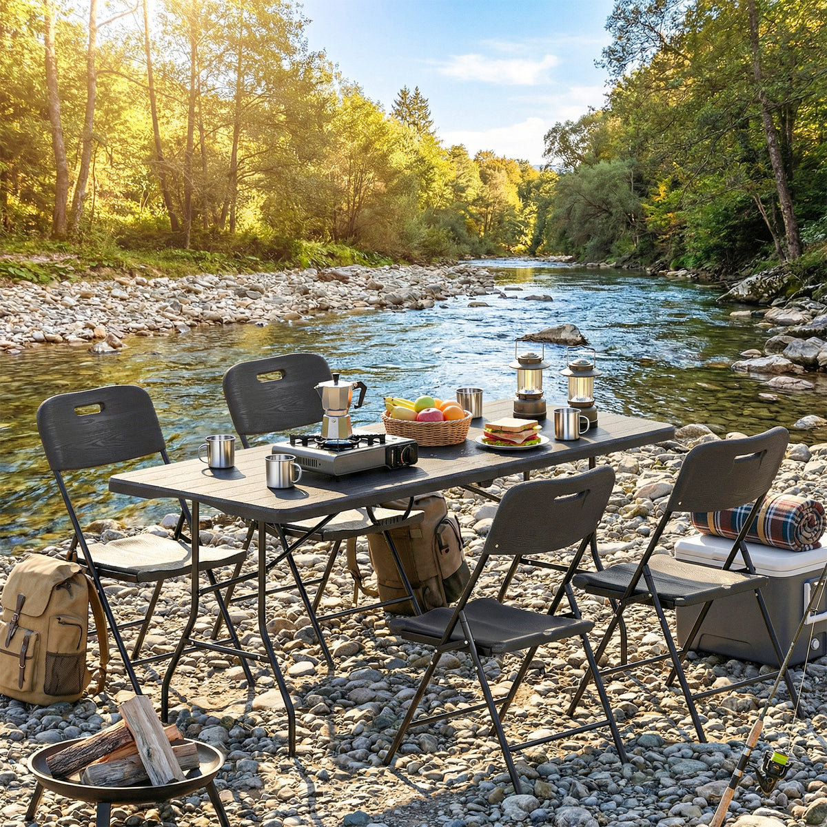 Conjunto Para Camping Outsunny Hdpe, Metal Negro 180x74x74 Cm_4