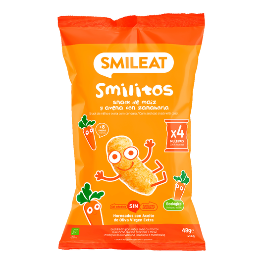 Smilito Maíz, Avena y Zanahoria Multipack ECO Smileat 4 bolsitas de 12g.