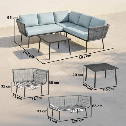 Conjunto De Jardín Outsunny Ratán Pe, Aluminio Azul Claro 191x191x65 Cm_2
