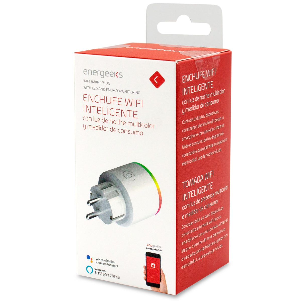Enchufe Wifi Inteligente Con Luz De Noche Multicolor Y Medidor De Consumo Energeeks