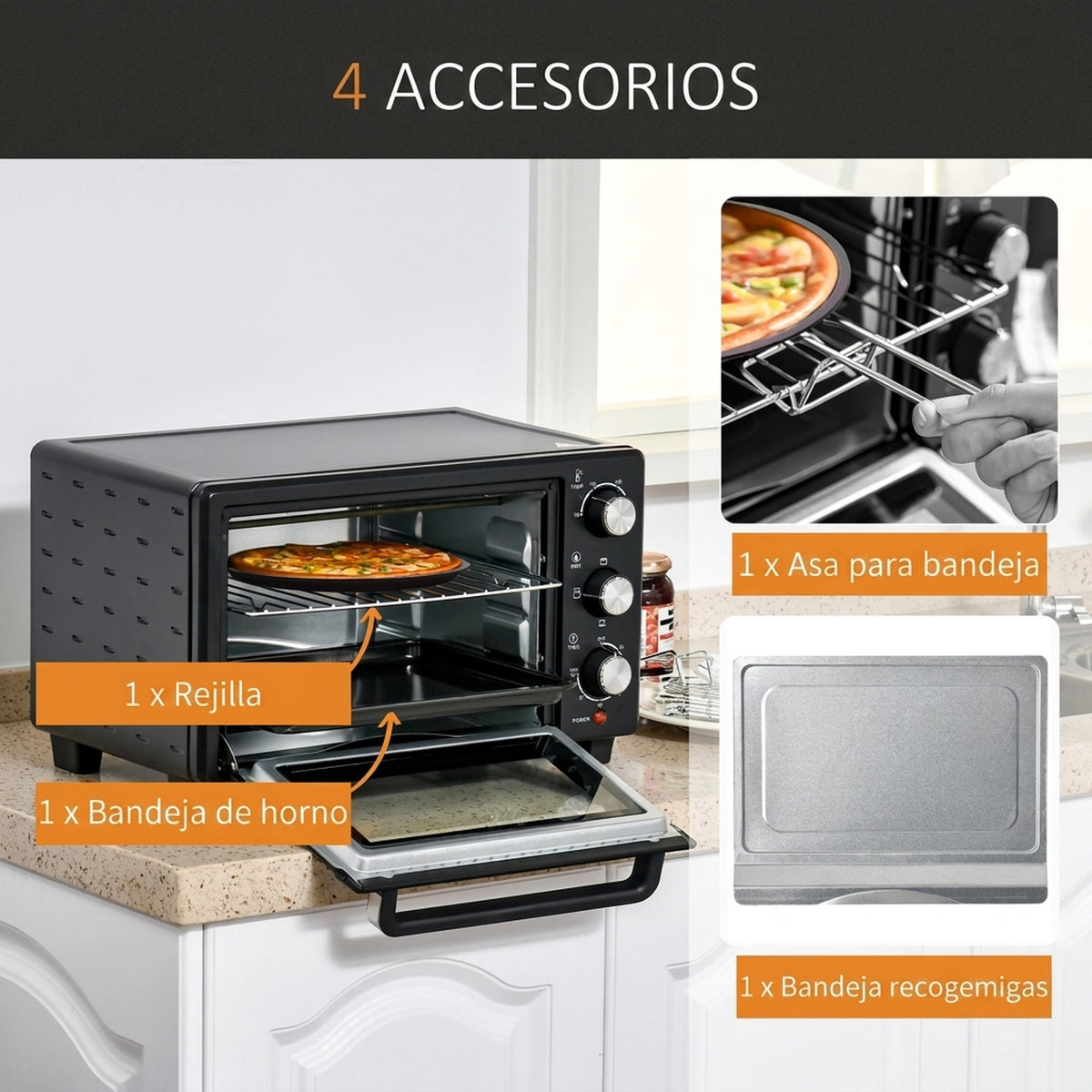 Homcom Horno Eléctrico De Sobremesa De 21l 1400w Con Temporizador Negro_5