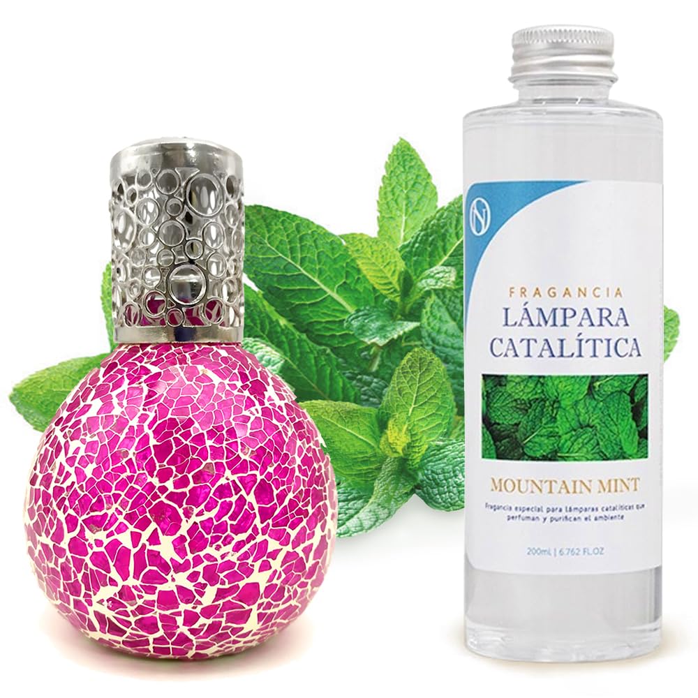 Lámpara Catalítica Mosaico Fucsia + Fragancia Mountain Mint 200ml - Elimina Malos Olores, Impurezas Y Perfuma_0