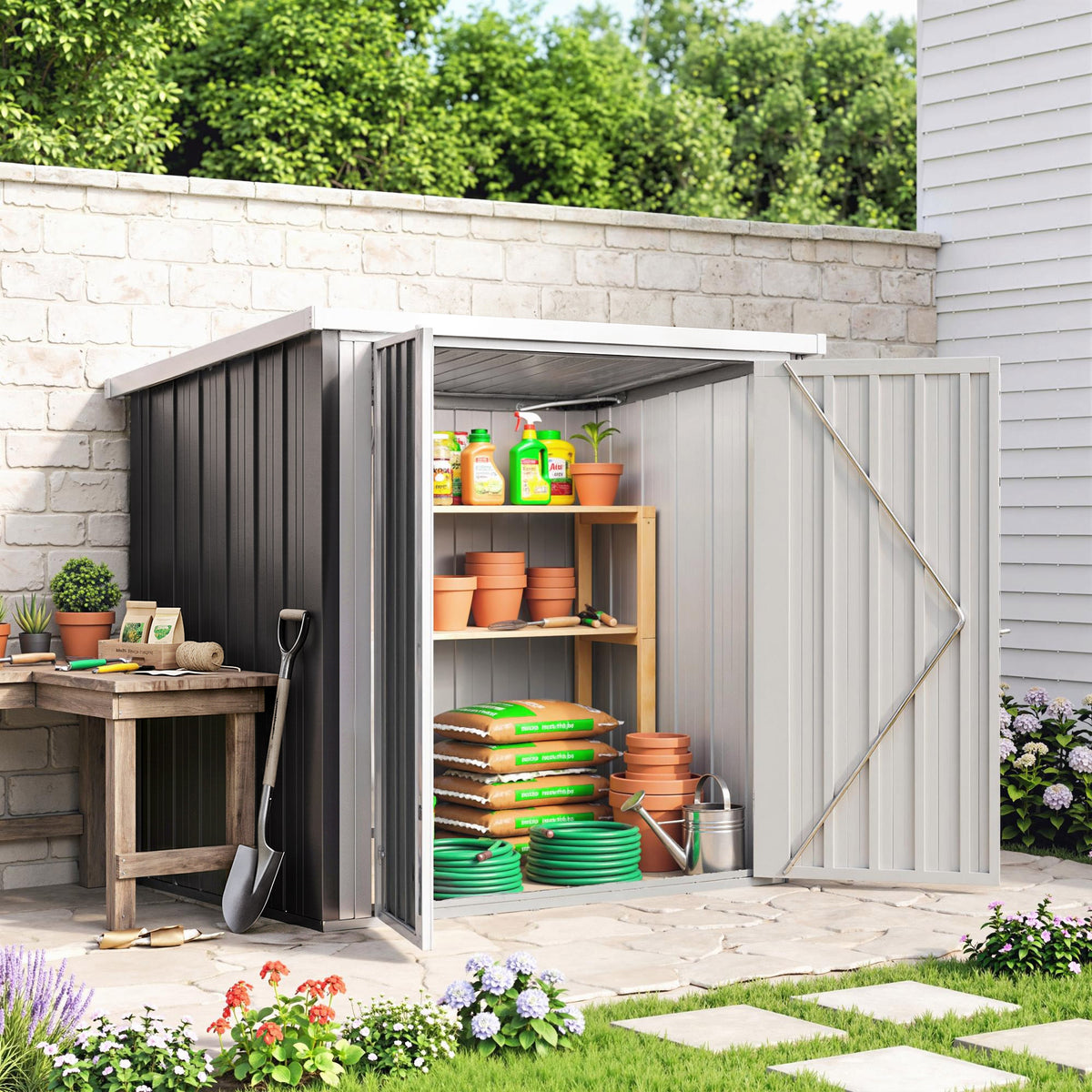 Cobertizo De Jardín 1,26 M² Con 2 Puertas Outsunny 147x86x134cm Negro_3