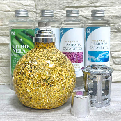 Lámpara Catalítica Mosaico Dorado + Aroma Winter Citrus 500ml - Elimina Malos Olores, Impurezas Y Perfuma_5