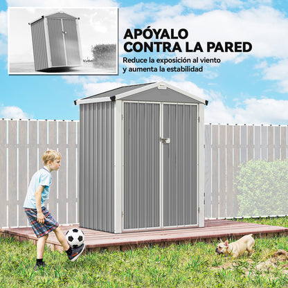 Outsunny Caseta De Jardín Exterior 1,1 M² 136x87x178 Cm Puertas Abatibles Gris_5