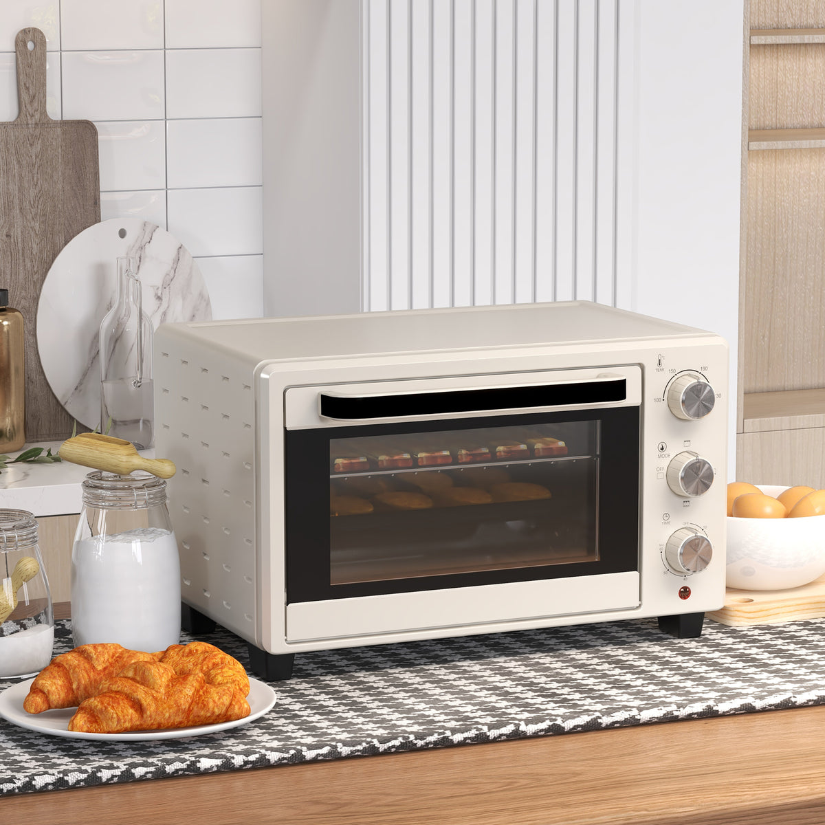 Horno Eléctrico Homcom Metal, Vidrio Templado Crema 46x38.5x29 Cm_4