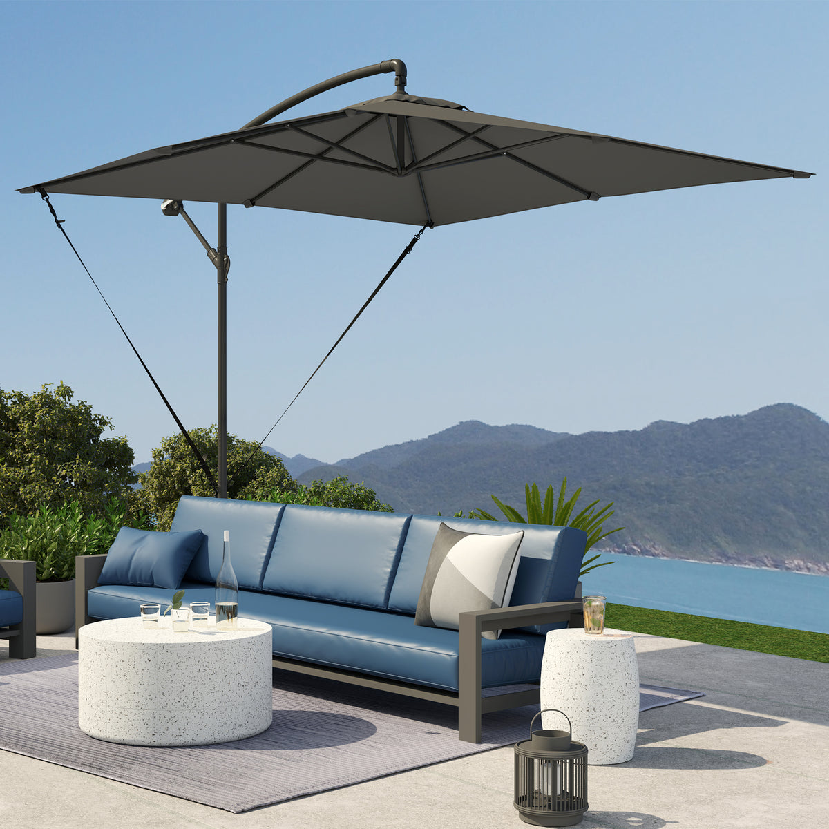 Parasol Excéntrico Outsunny Metal, Poliéster Gris Oscuro 247x247x264 Cm_3