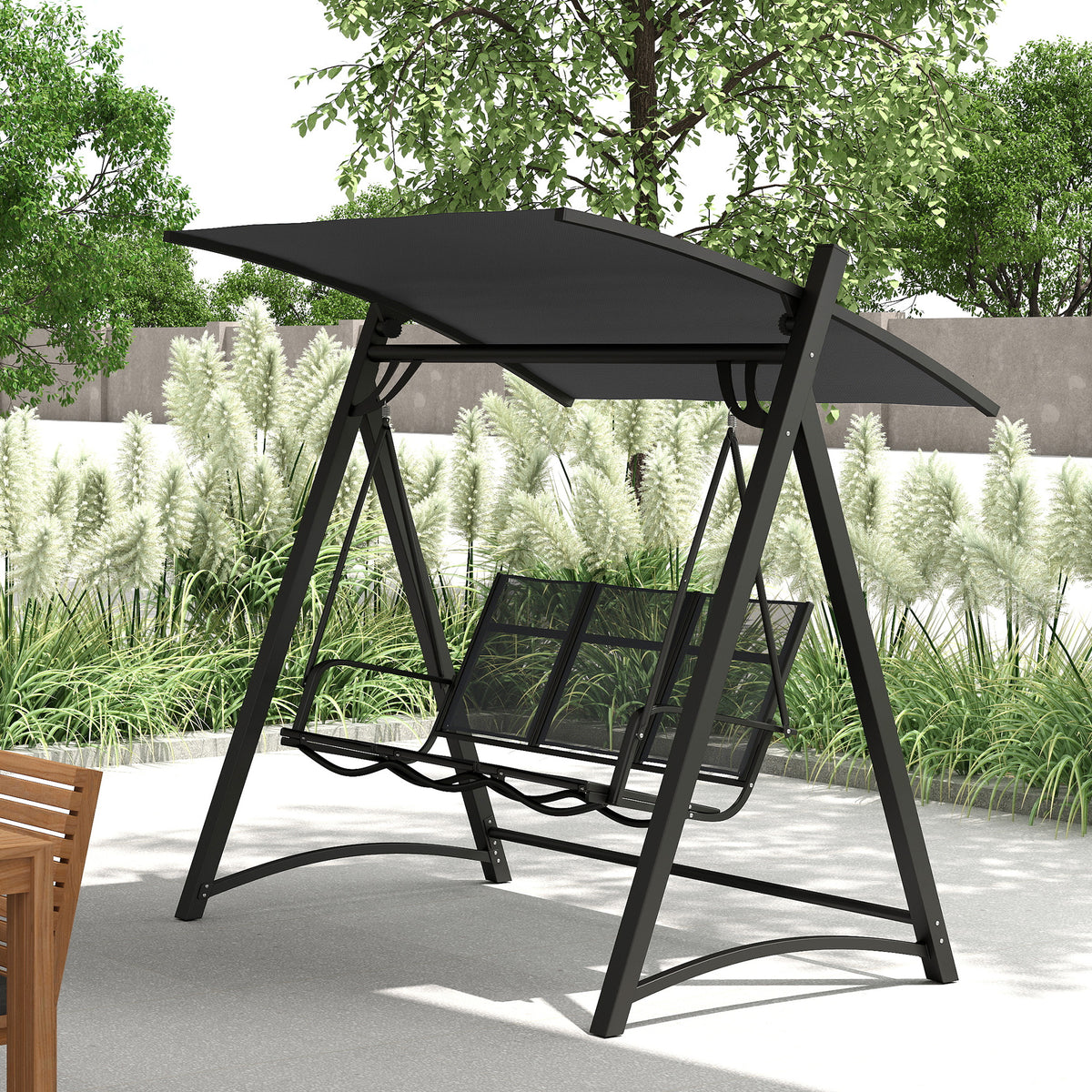 Columpio De Jardín Outsunny Metal, Textilene Gris 188x130x183 Cm_1