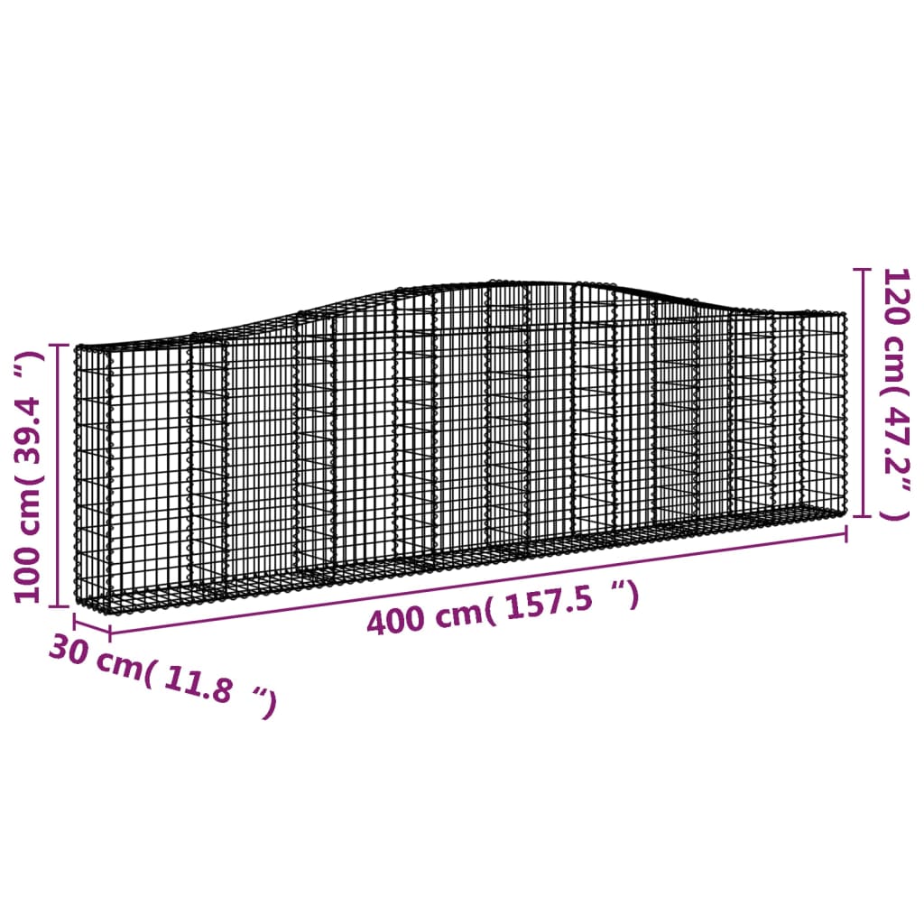Cestas De Gaviones 3 Uds Forma De Arco Hierro 400x30x100/120 Cm_5