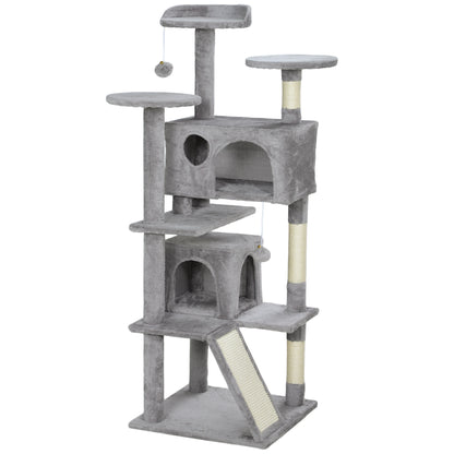 Pawhut Rascador Para Gatos Altura 138 Cm Con Postes De Sisal Hamacas Gris Claro_1