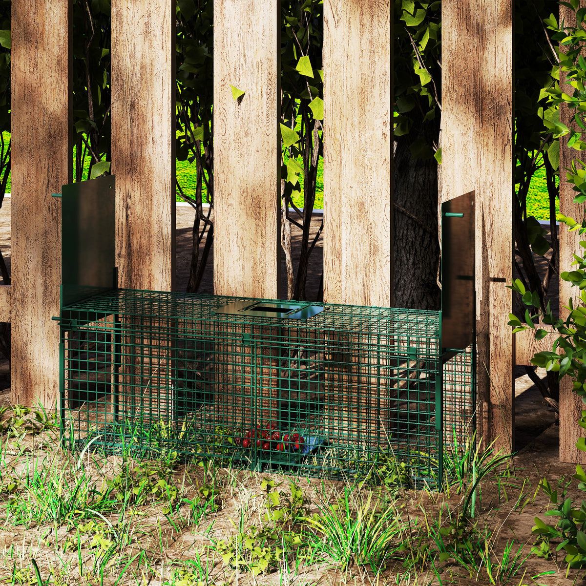 Trampa Para Animales Vivos Con 2 Puertas Outsunny 80x25x30 Cm Verde_4