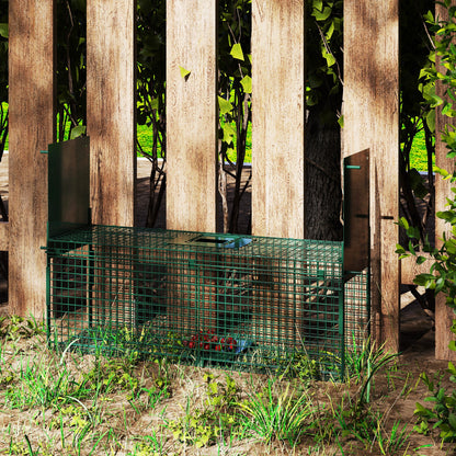 Trampa Para Animales Vivos Con 2 Puertas Outsunny 80x25x30 Cm Verde_4