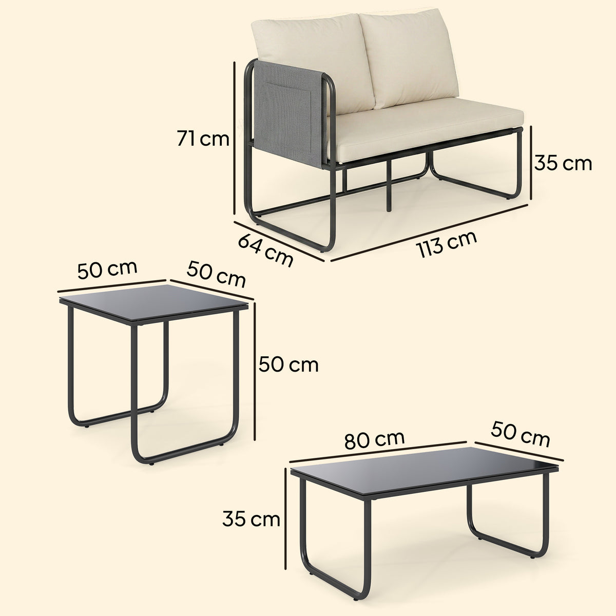 Muebles De Jardín Outsunny Acero, Textilene Caqui 113x64x71 Cm_2