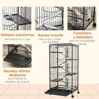 Jaula Animales Pequeños Pawhut Metal Negro 64x43.5x131 Cm_5