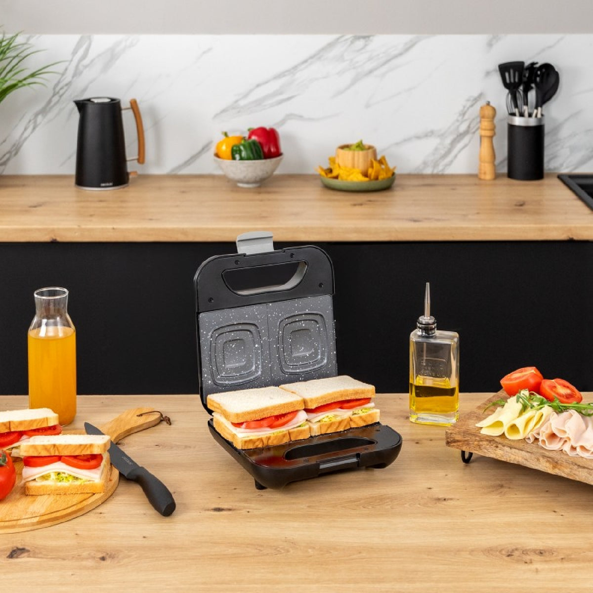 Sandwichera Rock'ntoast Square +, 800w De Potencia, Placa Cuadradas, Revestimiento Piedra Rockstone, Antiadherente, Acero Inoxidable, Revestimiento_1