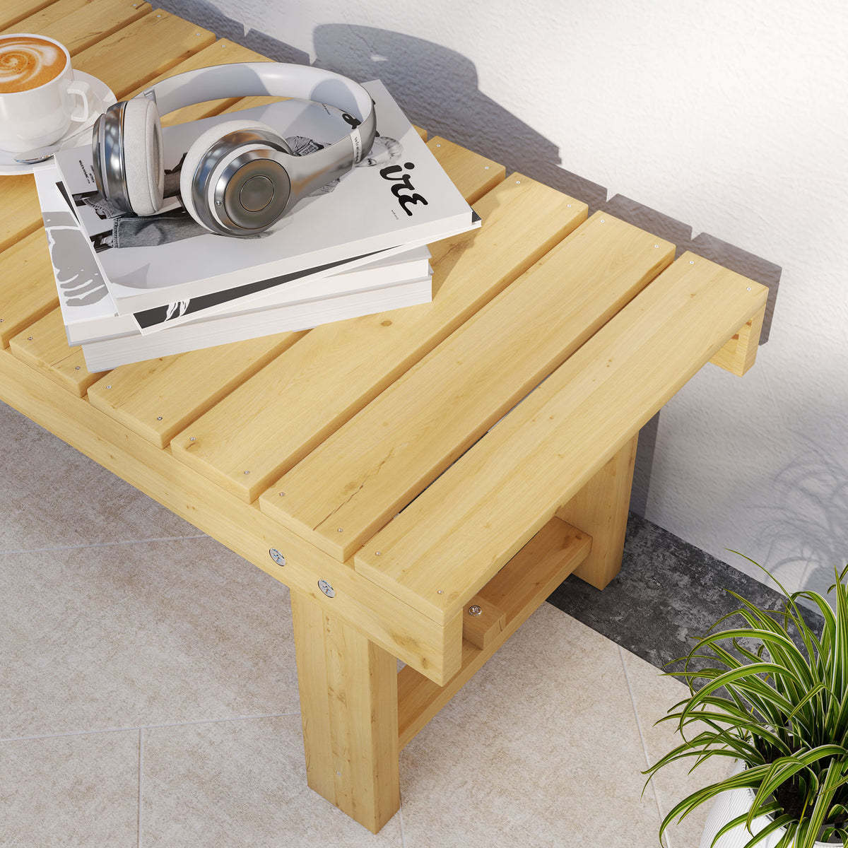 Banco De Jardín Outsunny Madera De Abeto Madera Natural 110x38x35 Cm_4