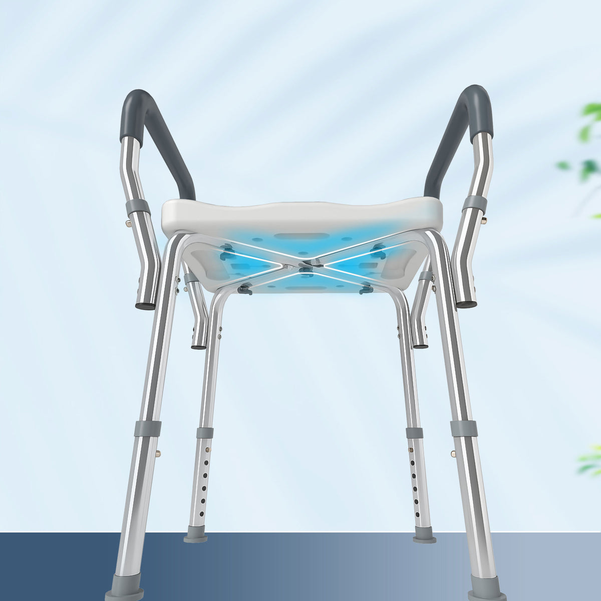 Taburete De Ducha Homcom Aluminio Azul Y Blanco 52x45x69 Cm_3