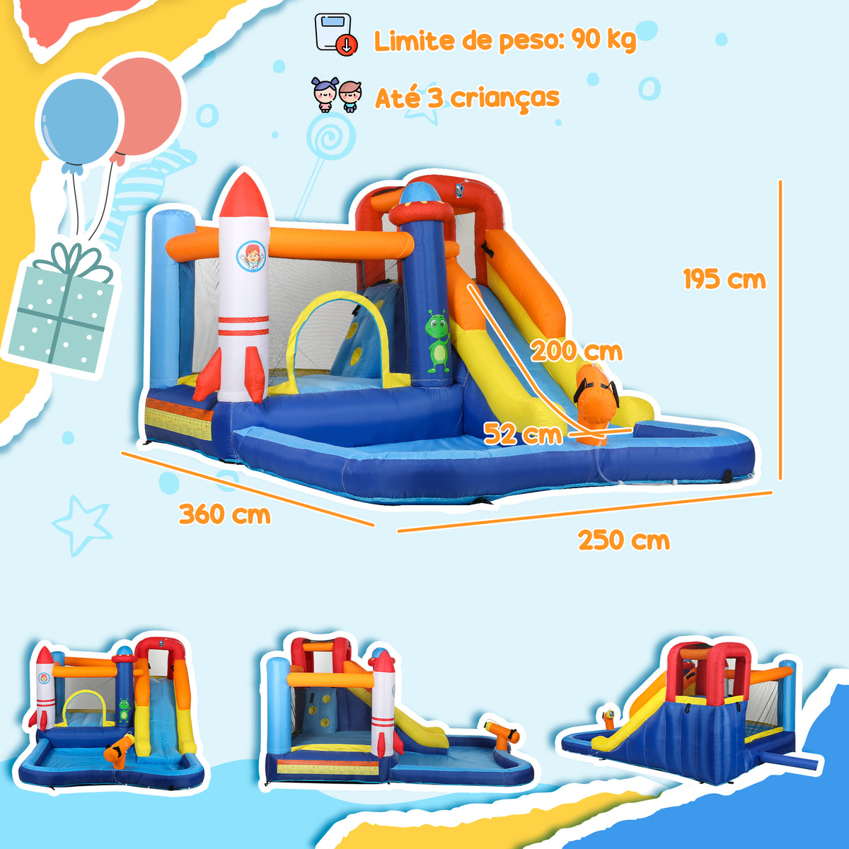 Castillo Inflable Aiyaplay Tela Oxford Multicolor 360x250x195 Cm_2