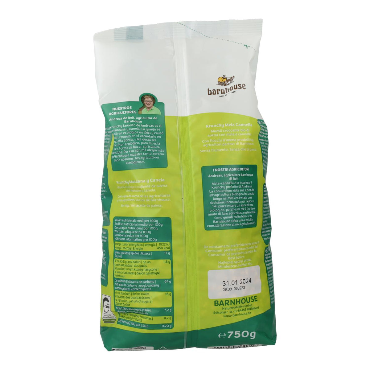 Muesli Krunchy Manzana y Canela BIO Barnhouse 750 gr