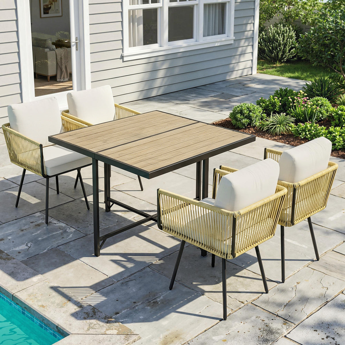 Conjunto De Jardín Outsunny Ratán Pe, Metal Beige 110x110x74 Cm_1