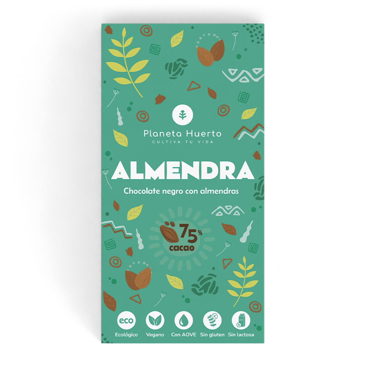 Tableta chocolate negro 75% con almendras ECO Planeta Huerto 70 gr
