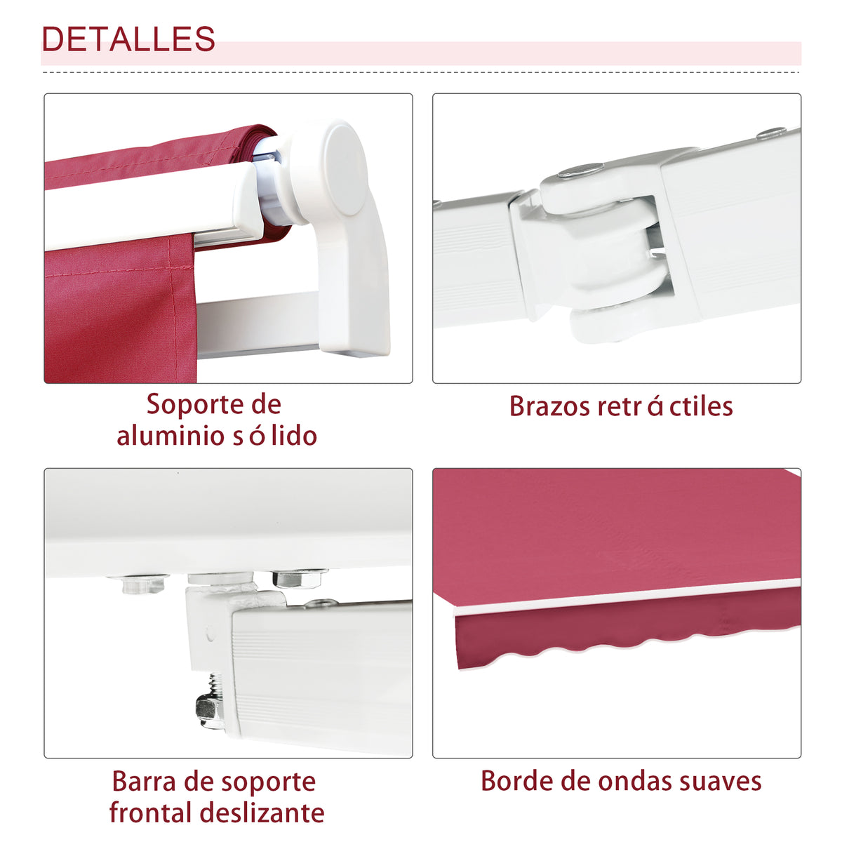 Toldo Manual Plegable Outsunny Rojo 395x245 Cm Aluminio Metal_5