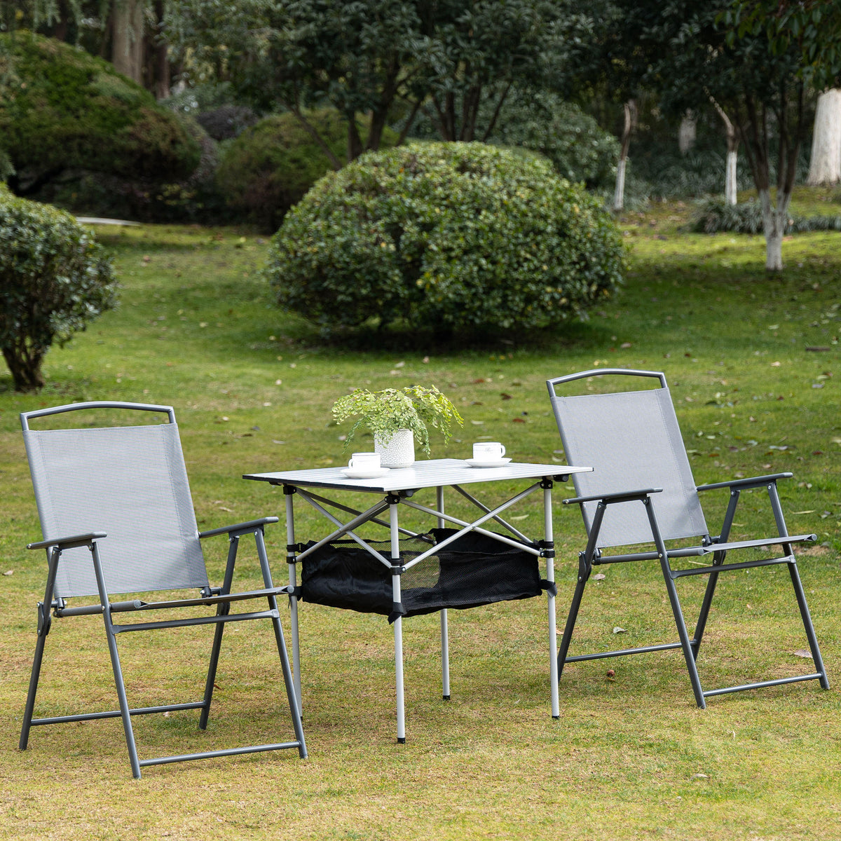 Mesa De Camping Outsunny Aluminio, Tela Oxford Plata 70x70x69 Cm_1