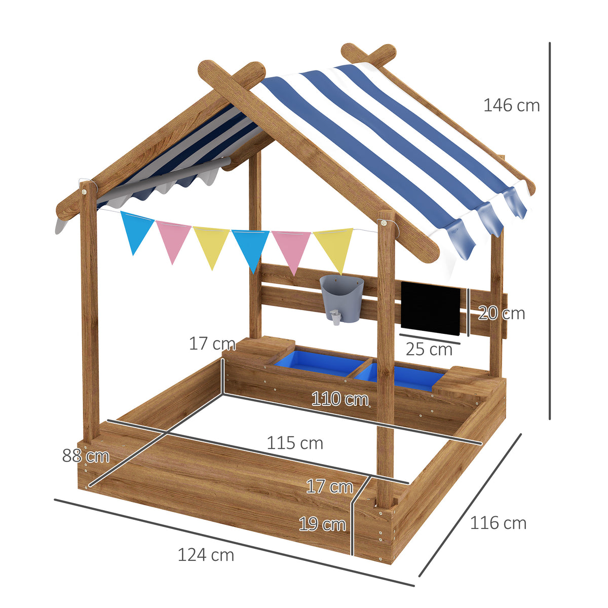 Arenero Para Niños Outsunny Madera De Abeto Marrón 124x116x146 Cm_2