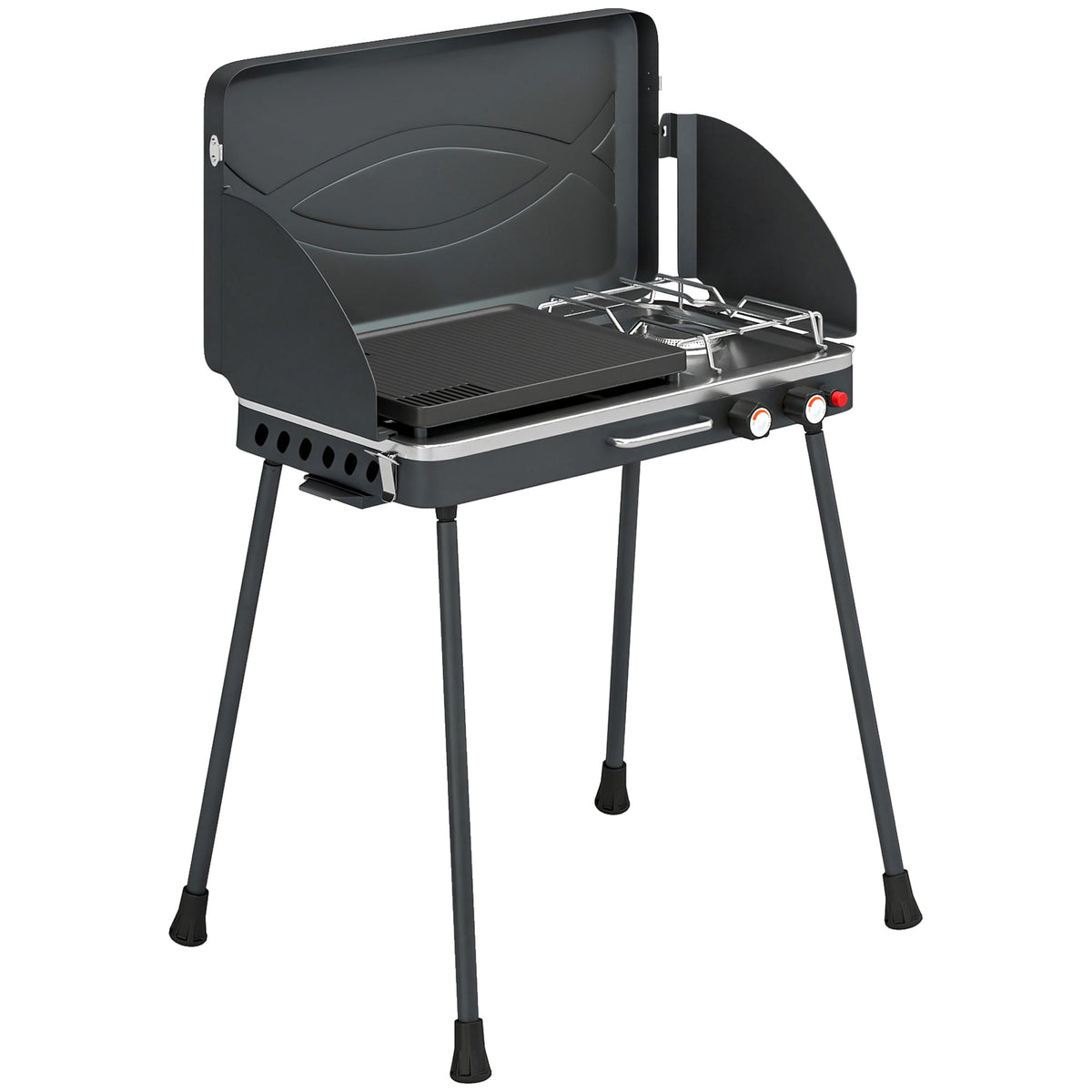 Barbacoa De Gas Outsunny Aluminio Fundido, Metal Negro 61x47x88 Cm_0