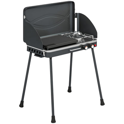 Barbacoa De Gas Outsunny Aluminio Fundido, Metal Negro 61x47x88 Cm_0