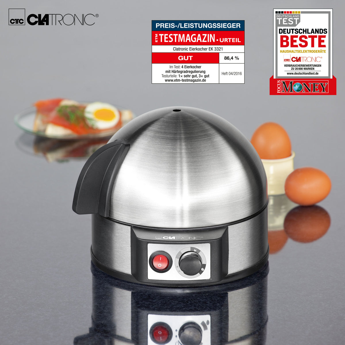 Cuece Huevos Eléctrico, 7 Huevos Cocidos, Ajuste Eléctronico Cocción, Soporte Extraíble Clatronic Ek3321 Negro/plata_2