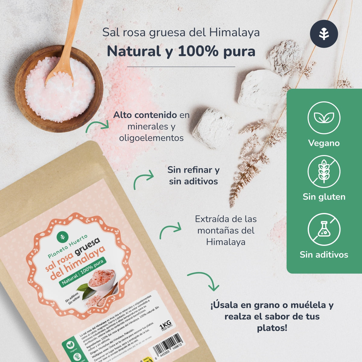Sal rosa del Himalaya gruesa Planeta Huerto 1 kg