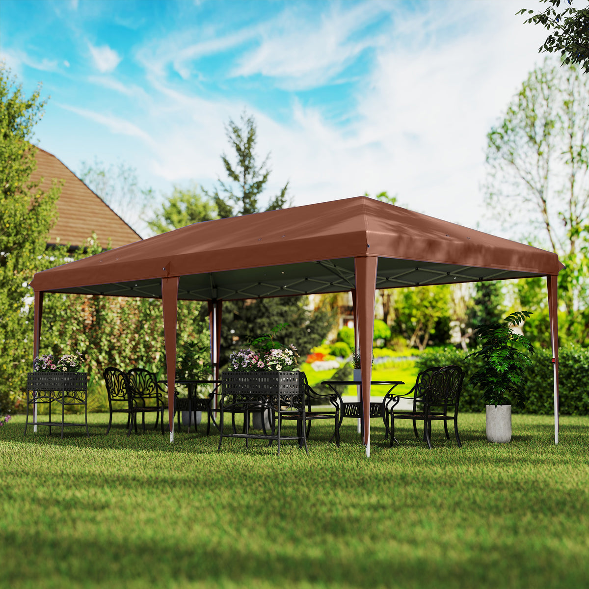 Carpa Plegable Outsunny Acero, Tela Oxford Café 585x295x270 Cm_1