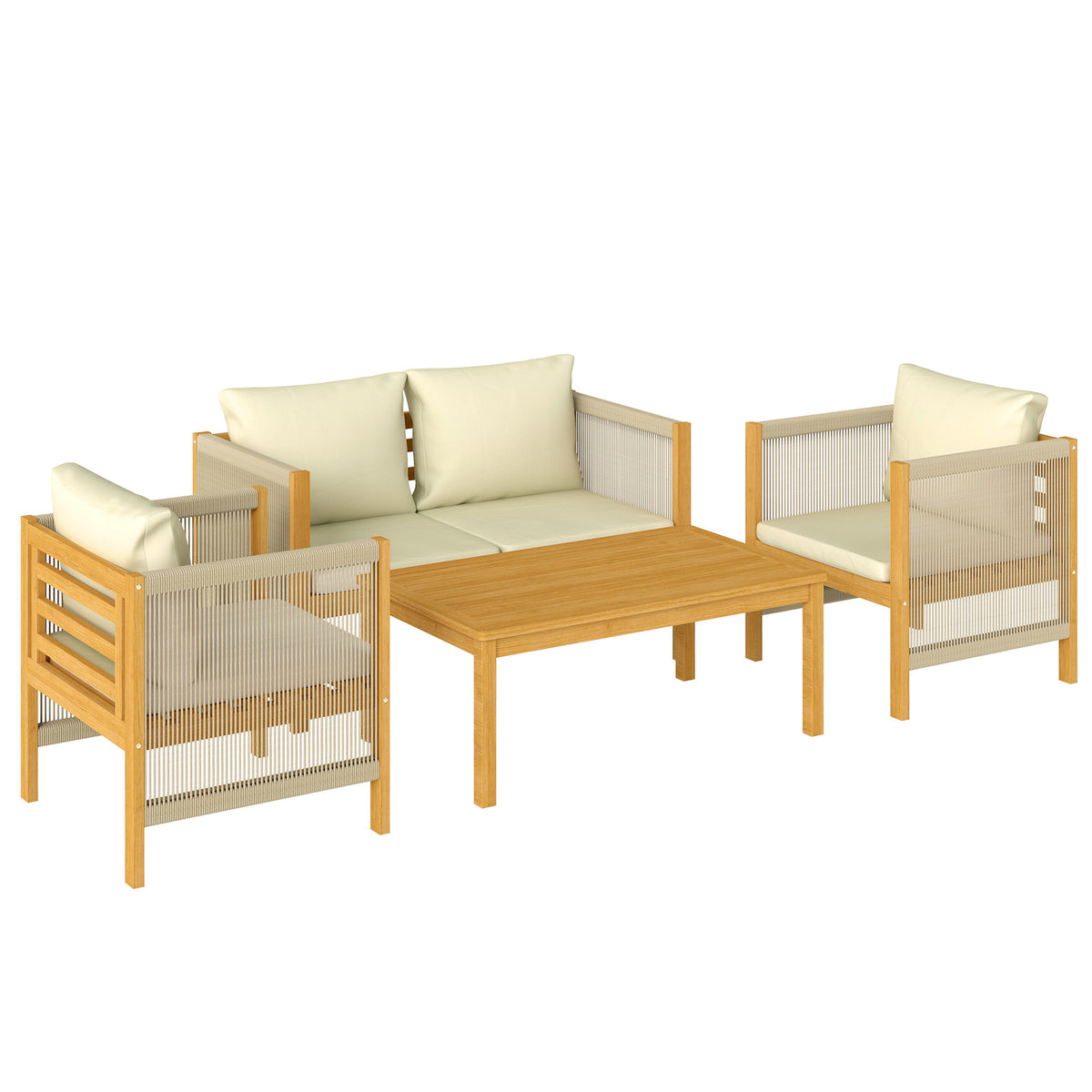 Conjunto De Jardín Outsunny Madera De Acacia, Cuerda De Pp Beige 120x60x64 Cm_0
