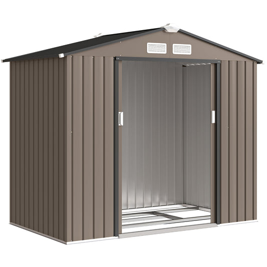 Cobertizo De Jardín Outsunny Acero Galvanizado Marrón 213x130x185 Cm_0