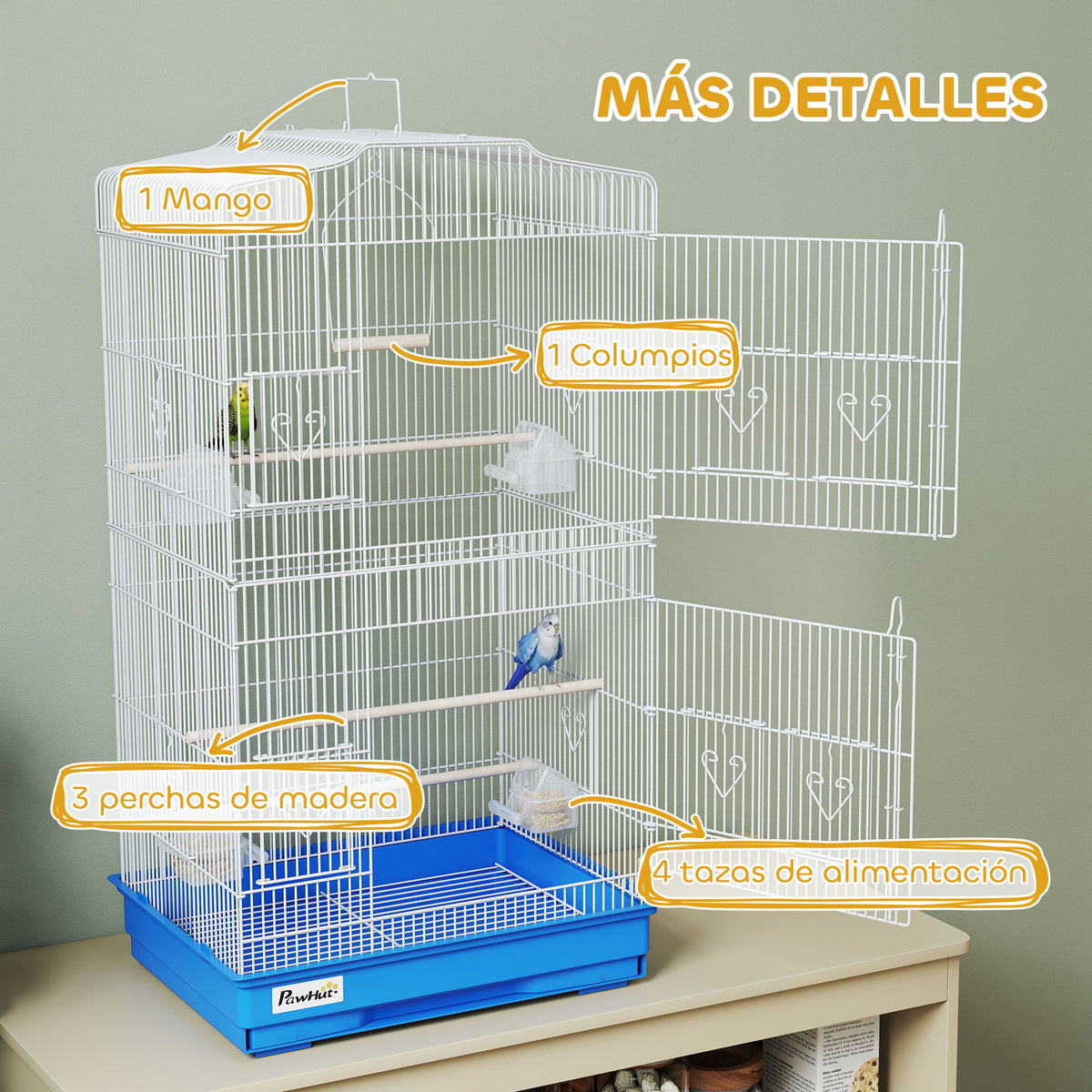 Jaula Para Pájaros Pawhut Metal Azul 46.5x35.5x92 Cm_5