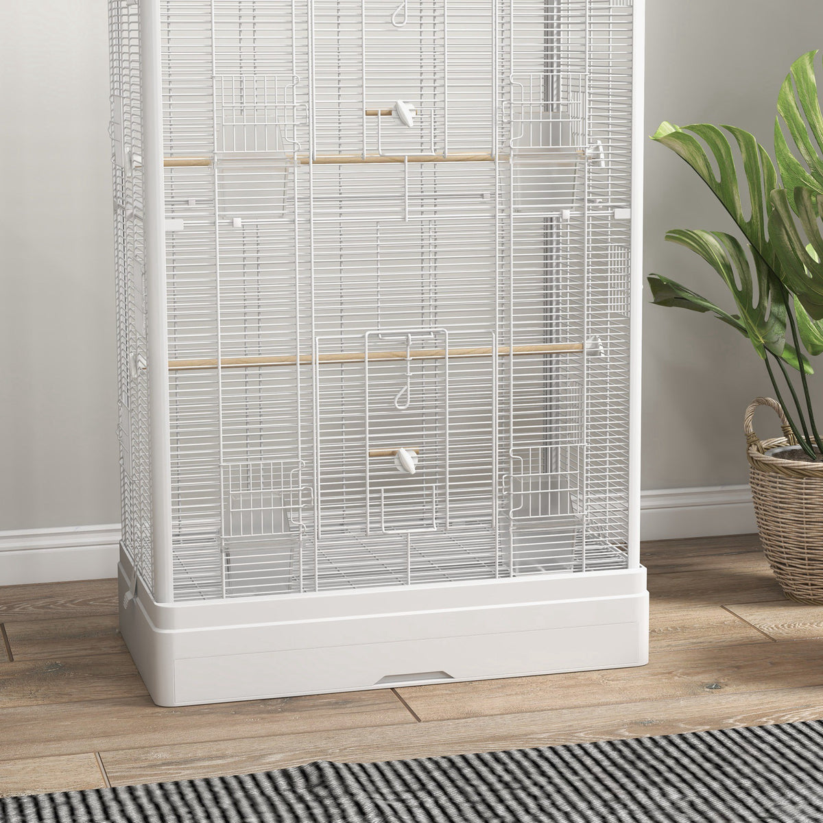 Jaula Para Pájaros Pawhut Acero, Madera De Abeto Blanco 61x36.5x98 Cm_3