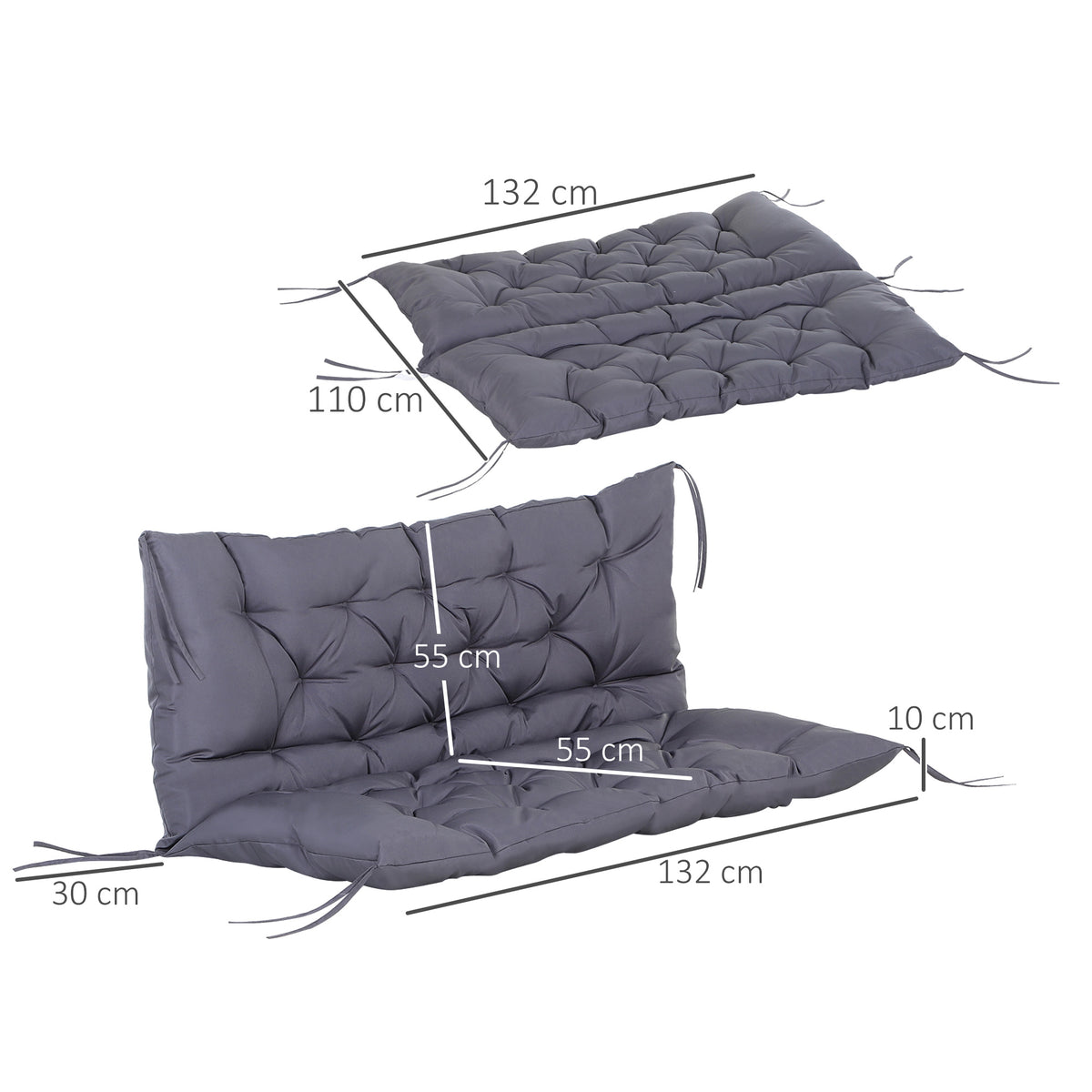 Cojín Para Banco Outsunny Poliéster, Algodón Gris Oscuro 120x110x12 Cm_2
