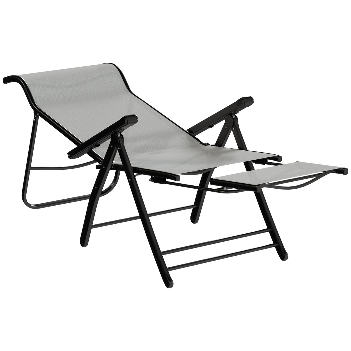 Sillas Plegables Reclinables Outsunny Metal, Textilene Gris Claro 179.5x63.5x60 Cm_4