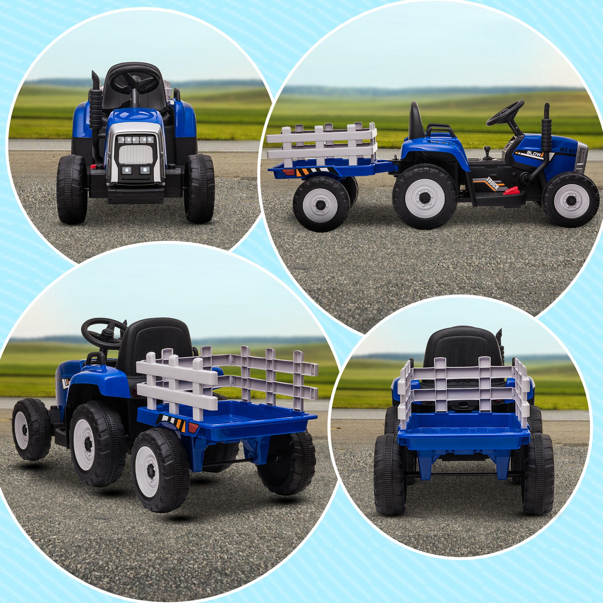 Coche De Batería Infantil Homcom Pp, Metal Azul 136.5x50x52.5 Cm_4