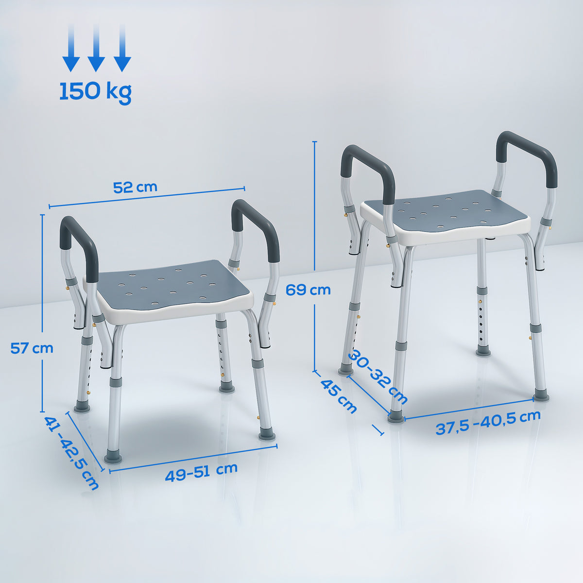 Taburete De Ducha Homcom Aluminio Azul Y Blanco 52x45x69 Cm_2