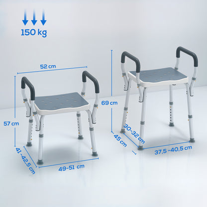 Taburete De Ducha Homcom Aluminio Azul Y Blanco 52x45x69 Cm_2