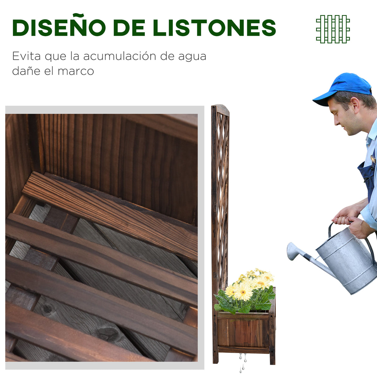 Jardinera Con Enrejado De Madera Outsunny 60x30x122,5 Cm Marrón_5
