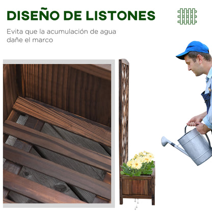 Jardinera Con Enrejado De Madera Outsunny 60x30x122,5 Cm Marrón_5
