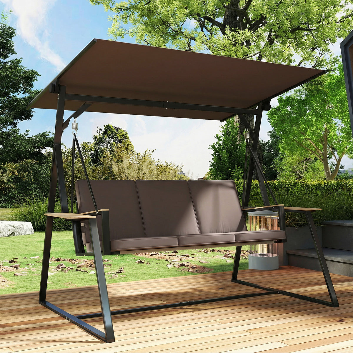 Columpio De Jardín Outsunny Metal, Poliéster Marrón 222x131x175 Cm_3