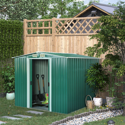Cobertizo Jardín Con Puertas Correderas Outsunny 258x206x178 Cm Verde_1